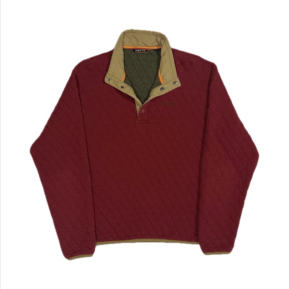 Orvis maroon red quilted quarter snap pullover fleece sweatshirt mens large